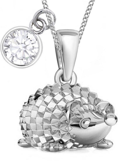 Igel Halskette aus echtem 925 Silber mit rundem Zirkonia weiß Bild 1