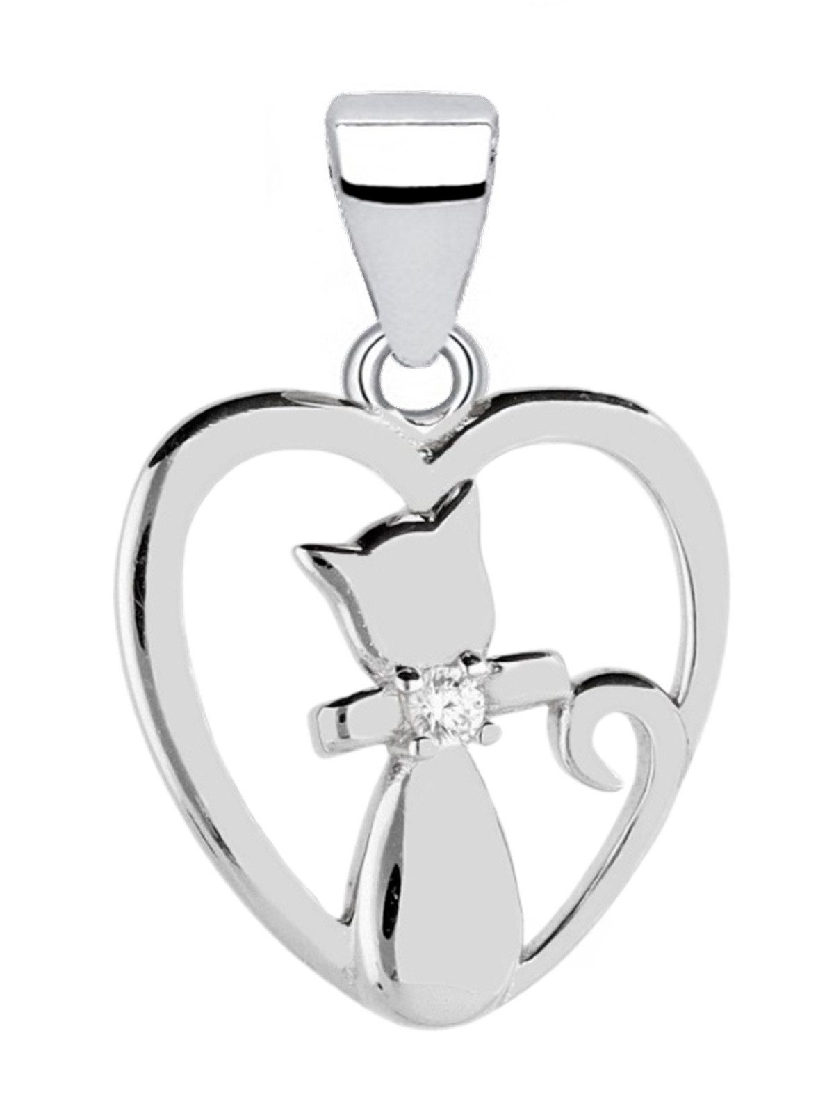 Kater Anhänger ohne Kette aus Silber 925 - Haustier mit Herz Bild 1