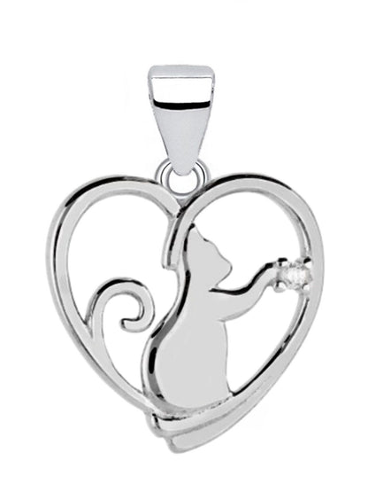 Katze Anhänger aus 925 Silber – Herz mit Tierpfote Geschenk Bild 1