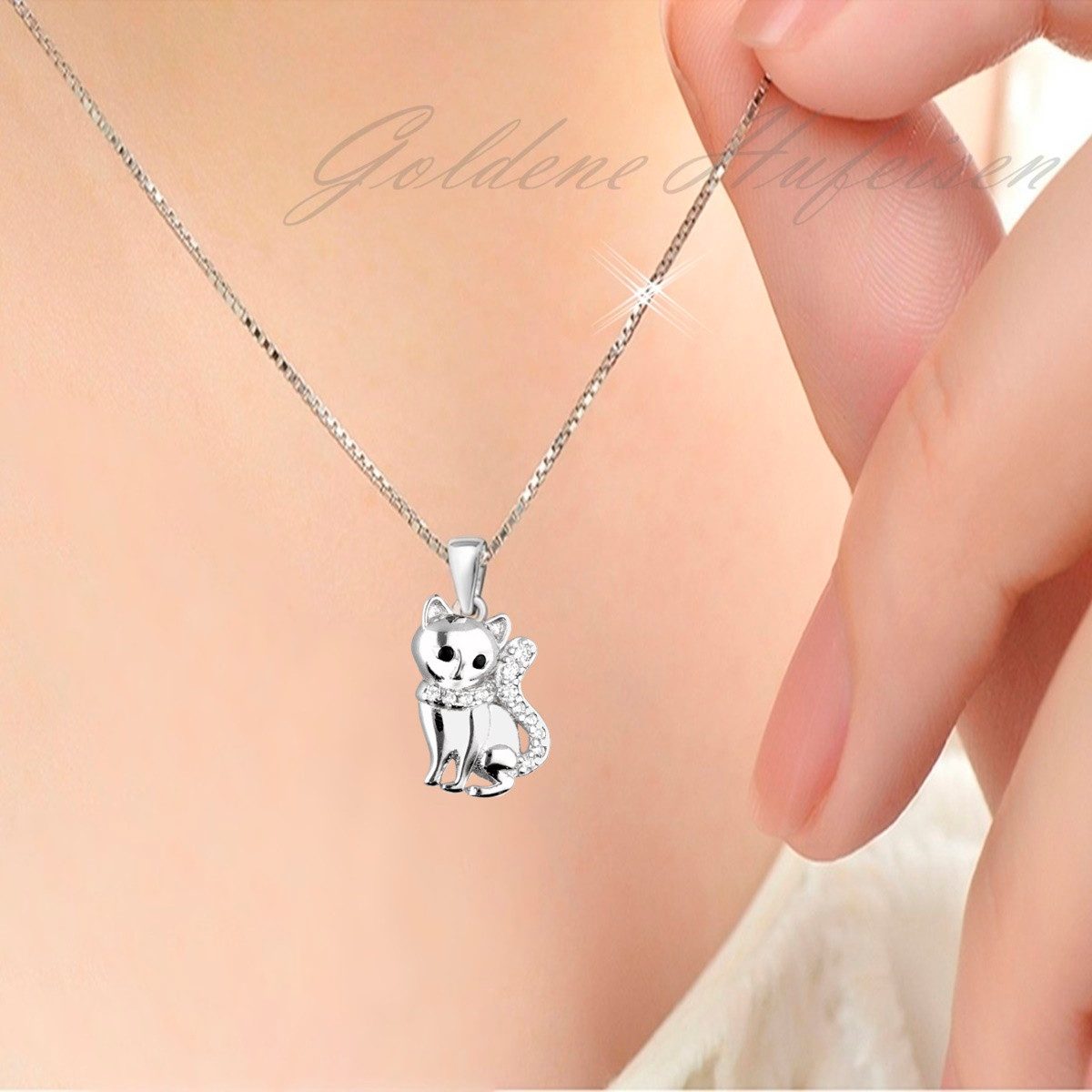 Katze Anhänger mit Halskette aus 925 Silber – klein und süß Bild 2
