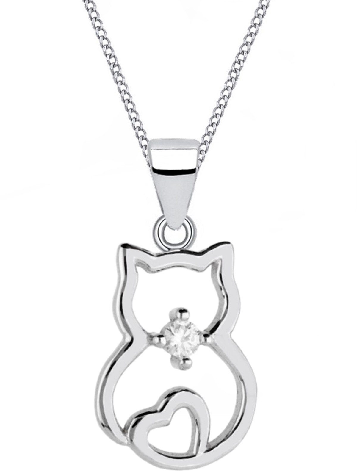 Katze Anhänger mit feiner Ankerkette aus echtem 925 Silber Bild 1