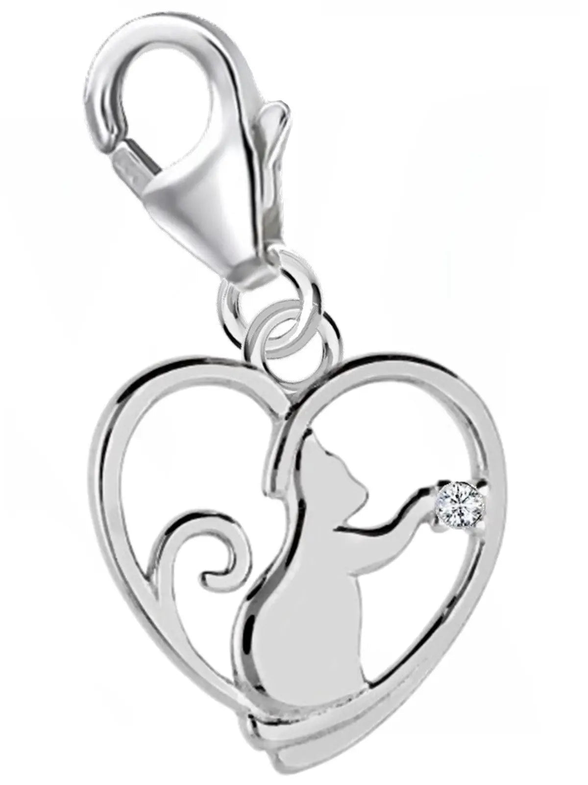 Katze Charm mit Karabiner – 925 Silber Schmuck für Katzenfreunde Bild 1