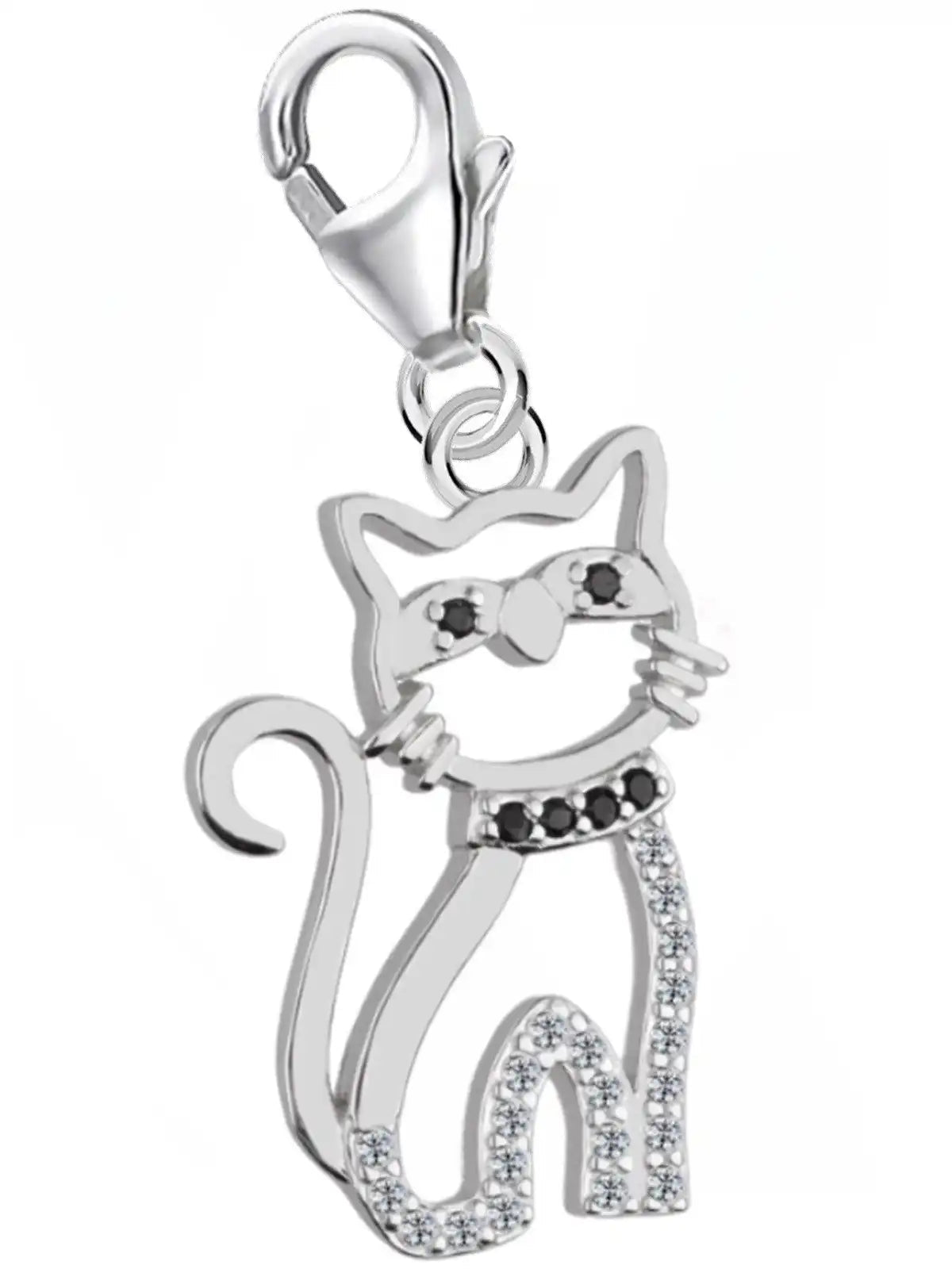 Katze Charm mit Karabiner – 925 Silber Tier Schmuck Bild 1