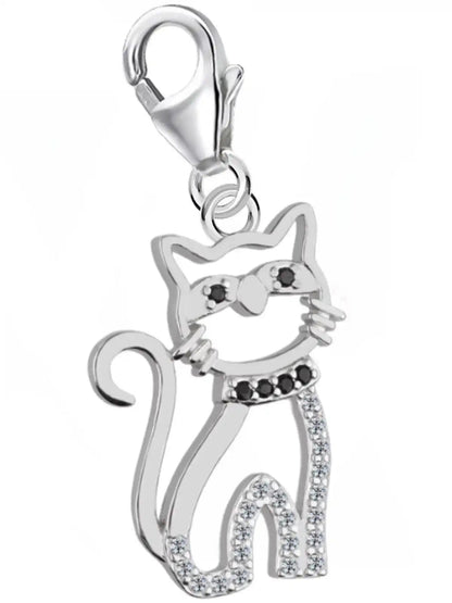 Katze Charm mit Karabiner – 925 Silber Tier Schmuck Bild 1