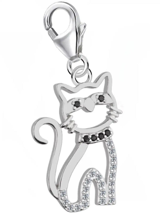 Katze Charm mit Karabiner – 925 Silber Tier Schmuck Bild 1
