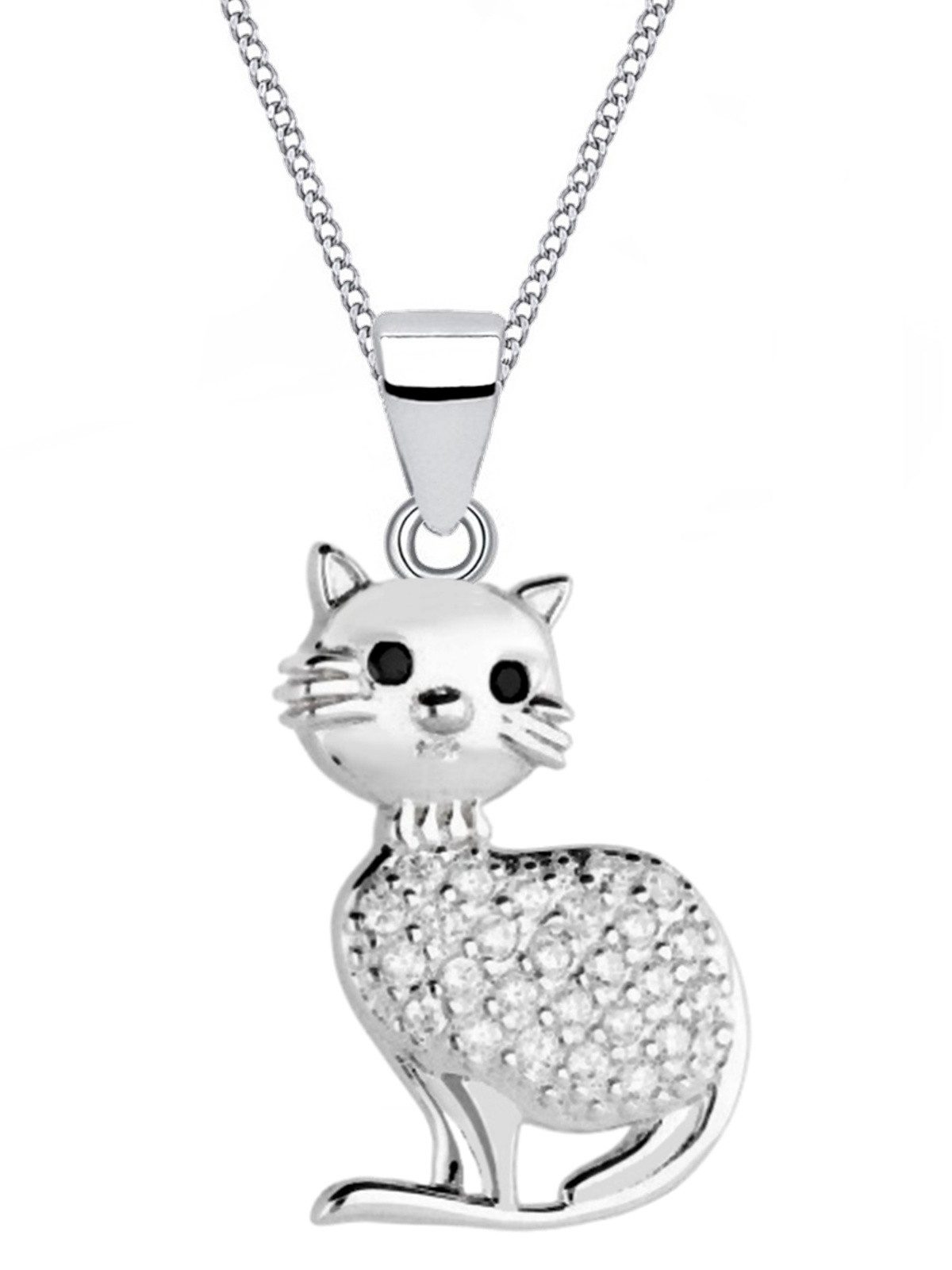 Katze Silberkette aus 925 Silber und funkelnden Zirkonia Bild 1