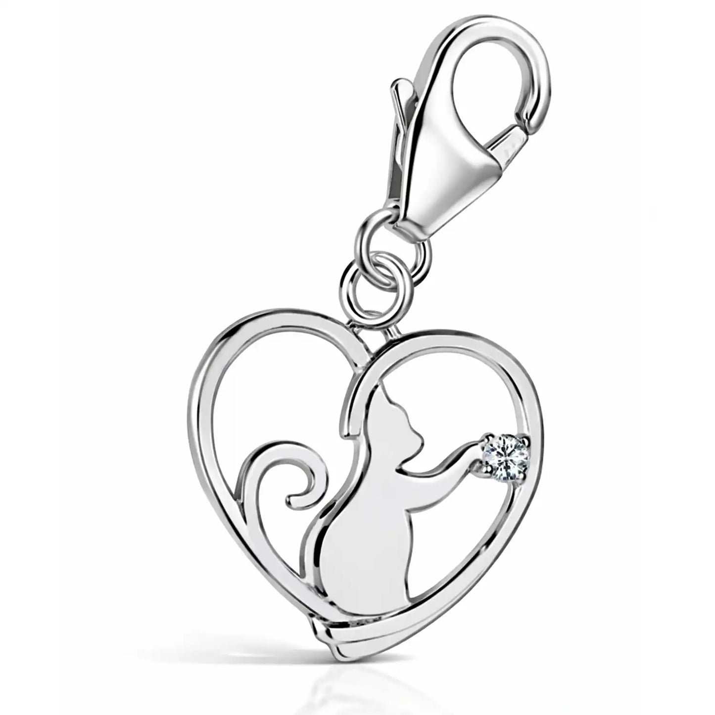Katzen Charm 925 Silber – Katze im Herz Anhänger für Armband Bild 1