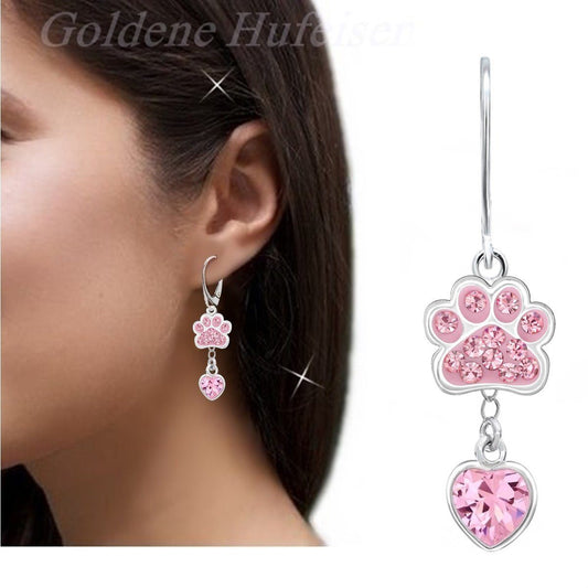 Kinder Ohrringe Pfote 925 Silber mit rosa Herz beweglich Bild 1