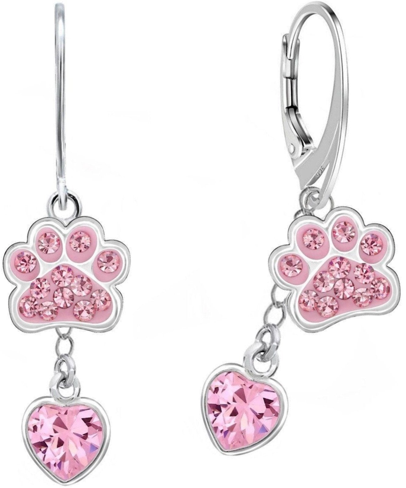 Kinder Ohrringe Pfote 925 Silber mit rosa Herz beweglich Bild 2