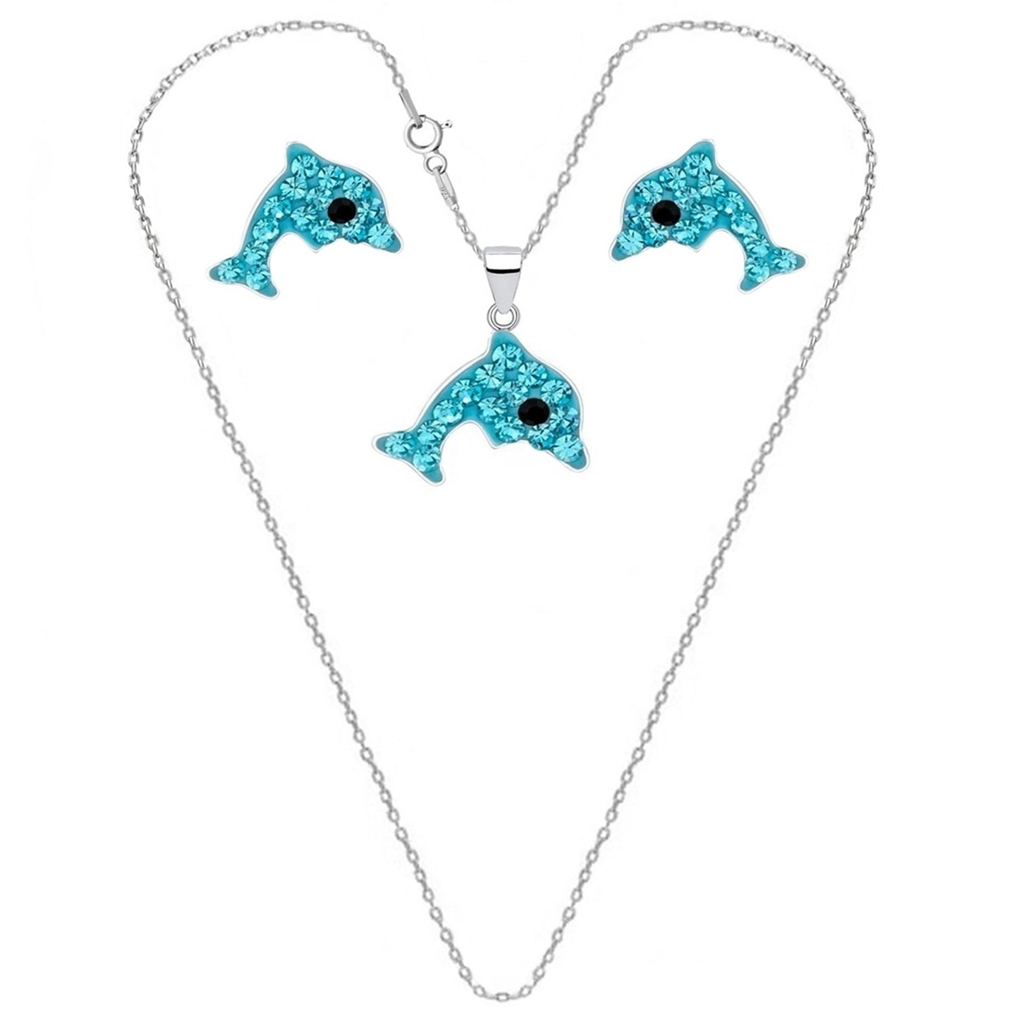 Kinder Schmuckset mit Delfin Anhänger, Silberkette und Ohrringen Bild 1