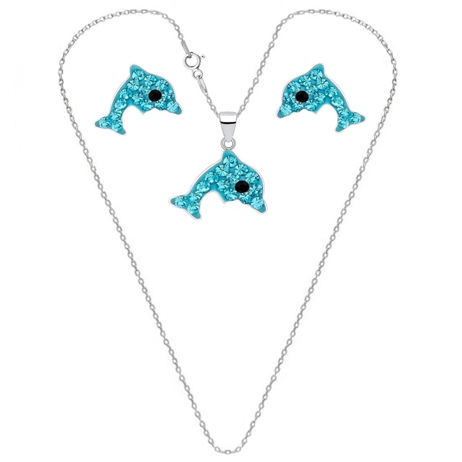 Kinder Schmuckset mit Delfin Anhänger, Silberkette und Ohrringen Bild 1