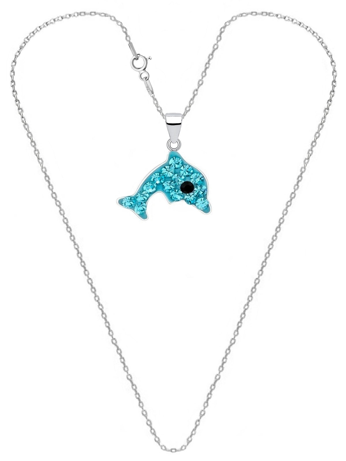 Delfin Kinderkette 925 Silber mit blauem Kristall (38cm)