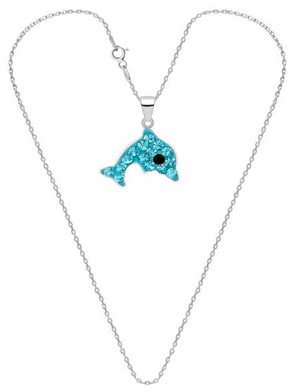 Delfin Kinderkette 925 Silber mit blauem Kristall (38cm)