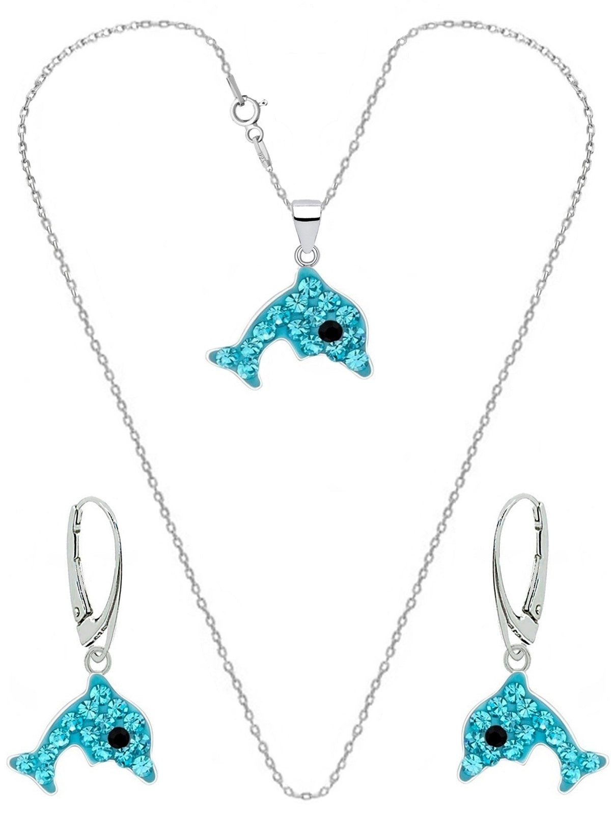 Delfine Schmuckset Kette mit Ohrringen und mit blauen Kristallen Kinder Bild 4