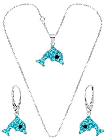 Delfine Schmuckset Kette mit Ohrringen und mit blauen Kristallen Kinder Bild 4