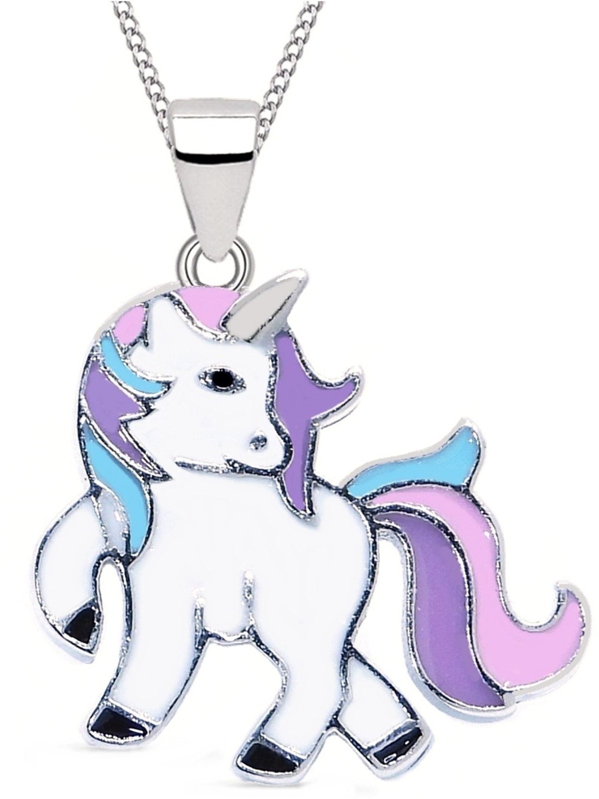Kinderkette mit Einhorn Anhänger Silber 925 mit bunter Emaille Bild 1