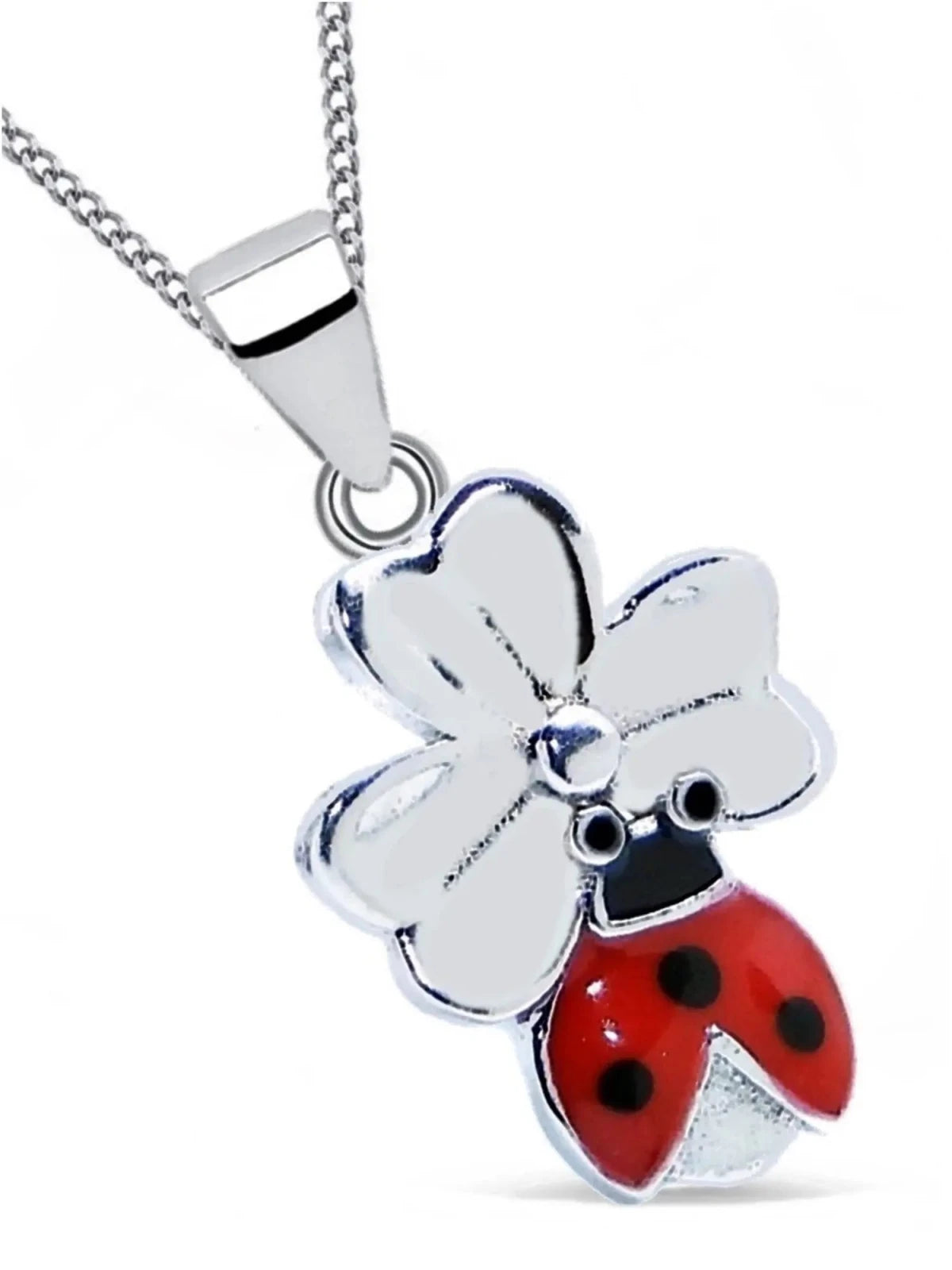 Kinderkette mit Kleeblatt & Marienkäfer Anhänger aus 925 Silber Bild 1