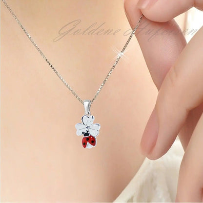 Kinderkette mit Kleeblatt & Marienkäfer Anhänger aus 925 Silber Bild 2