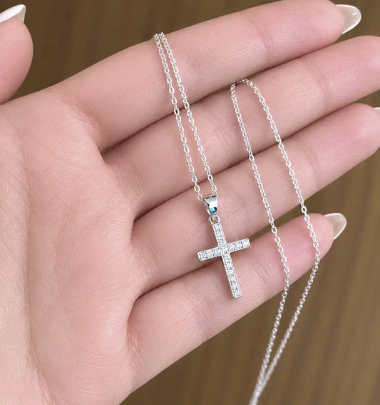 Klassische Kreuz Halskette aus 925 Sterling Silber mit Zirkonia Bild 2