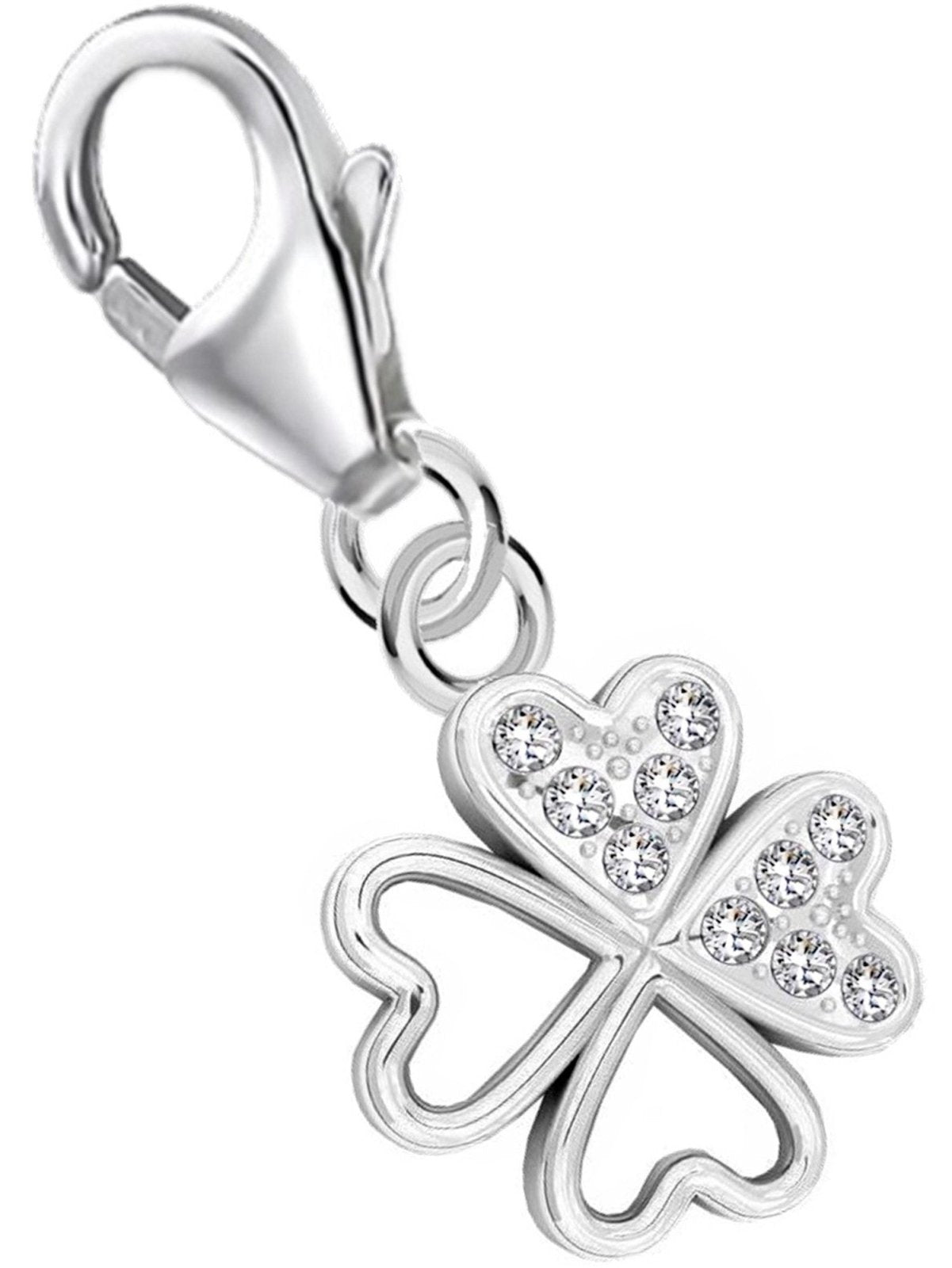 Kleeblatt Charm Silber 925 - Glitzender vierblättriger Anhänger Bild 1