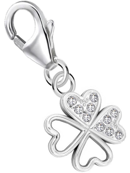 Kleeblatt Charm Silber 925 - Glitzender vierblättriger Anhänger Bild 1