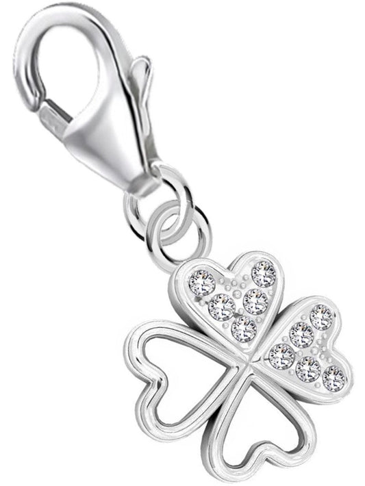 Kleeblatt Charm Silber 925 - Glitzender vierblättriger Anhänger Bild 1