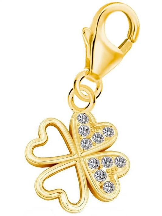 Kleeblatt Charm aus 925 Silber vergoldet – Charmkette Anhänger Bild 1