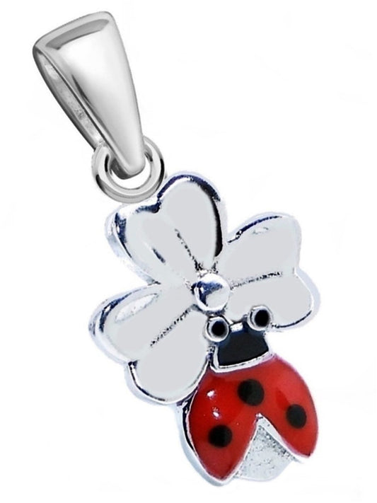 Kleeblatt Schmuckanhänger aus 925 Silber mit Marienkäfer Bild 1