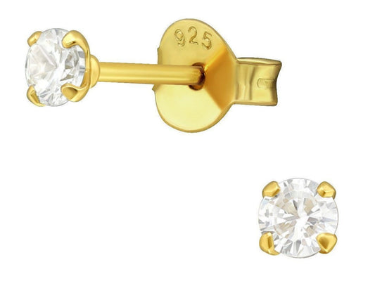 Kleine Ohrstecker vergoldet 925 Silber – 3mm Zirkonia Bild 1