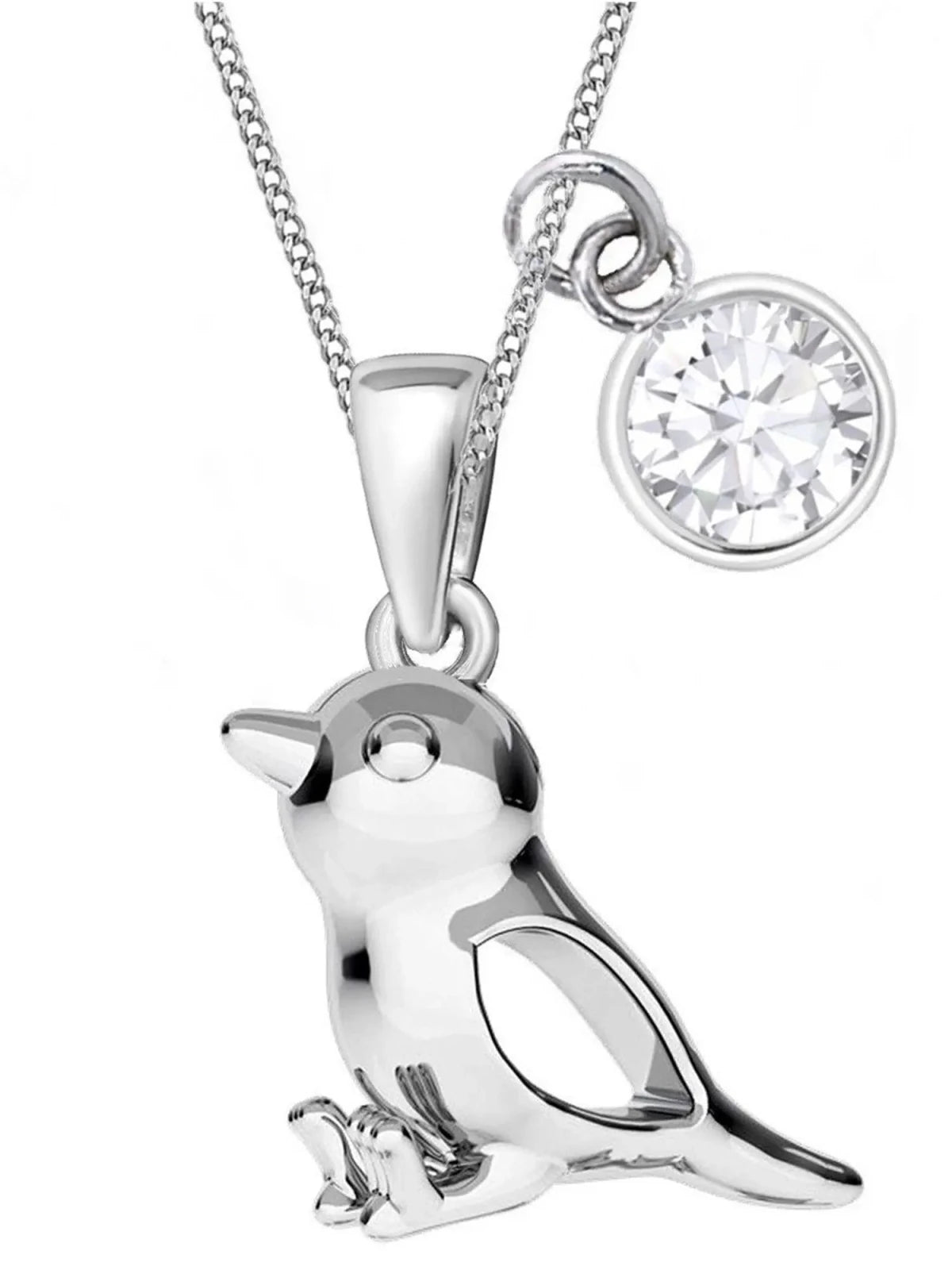 Kleine Vogel Halskette für Kinder aus echtem 925 Silber mit weißem Stein Bild 1