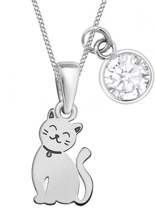 Kleines Kätzchen Kinderkette aus 925 Silber mit Zirkonia Bild 1
