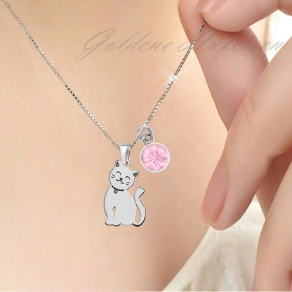 Kleines Kätzchen Kinderkette aus 925 Silber mit rundem Zirkonia rosa Bild 2
