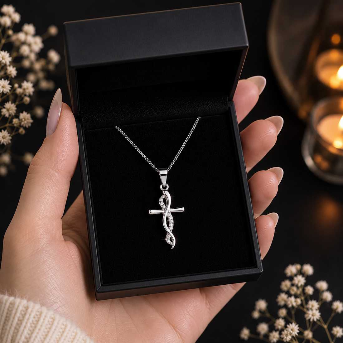 Kreuz Anhänger mit Infinity Kette aus 925 Silber in premium-verpackung 1