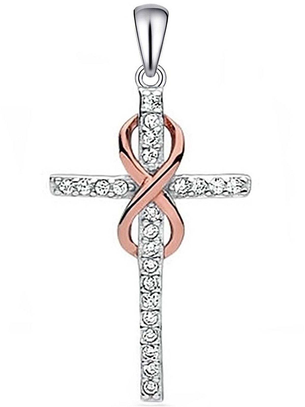 Kreuz Anhänger mit Infinity aus 925 Silber rosegold