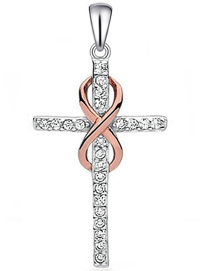 Kreuz Anhänger mit Infinity aus 925 Silber rosegold