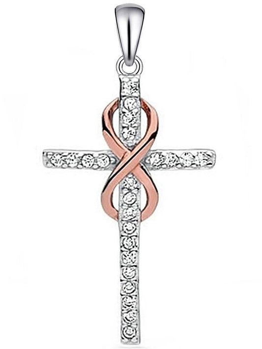 Kreuz Anhänger mit Infinity aus 925 Silber rosegold