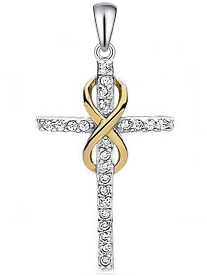 Kreuz Anhänger mit Infinity aus 925 Silber vergoldet