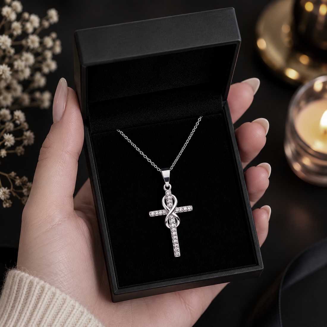 Kreuz Halskette mit Unendlichkeit 925 Silber mit premium verpackung