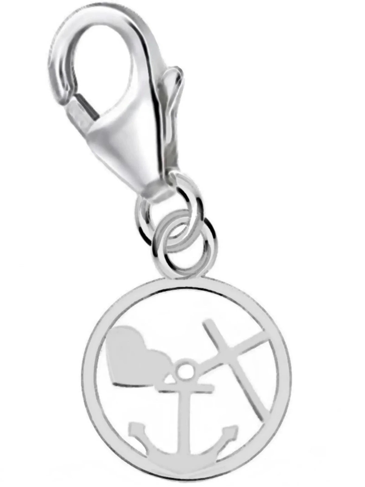 Kreuz Herz Anker Charm Silber 925 – runde Anhänger für Armband Bild 1