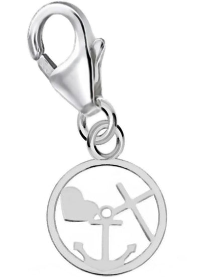 Kreuz Herz Anker Charm Silber 925 – runde Anhänger für Armband Bild 1