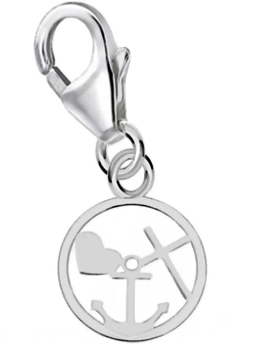 Kreuz Herz Anker Charm Silber 925 – runde Anhänger für Armband Bild 1