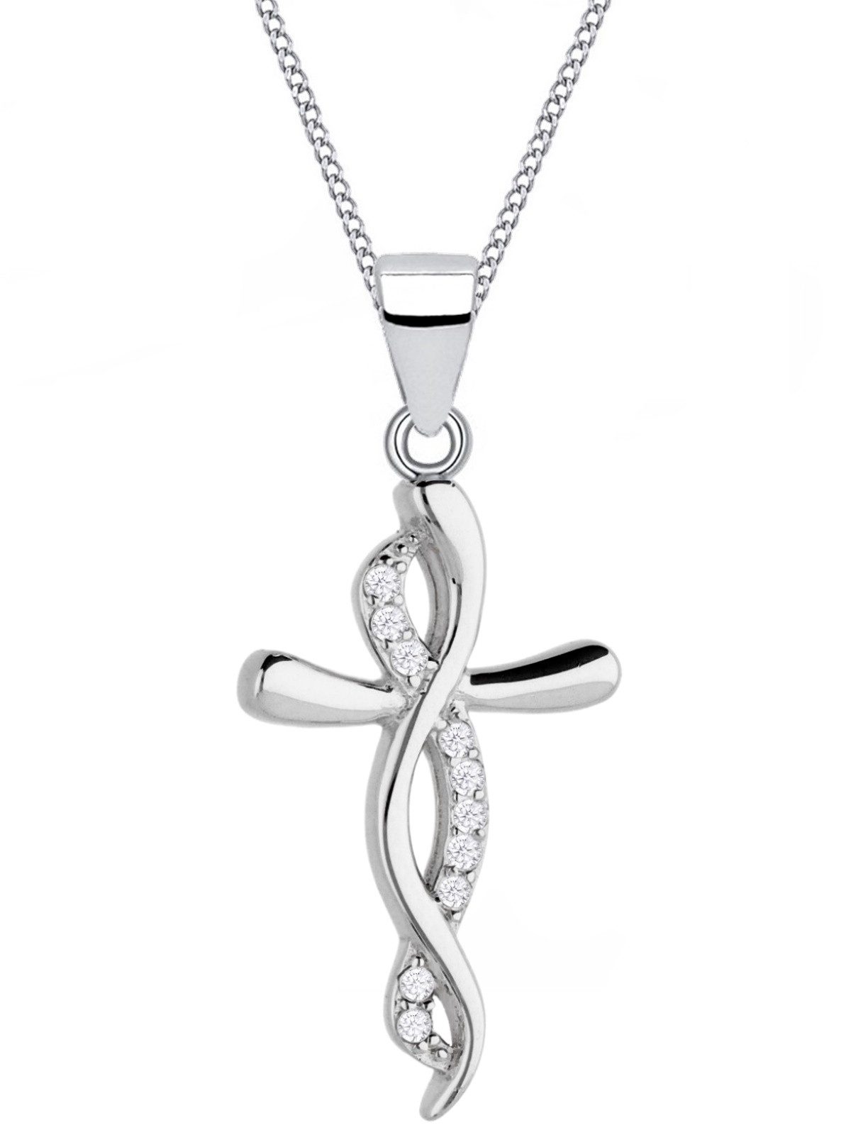 Kreuz Kette mit Infinity Symbol aus 925 Silber mit Zirkonia Bild 1
