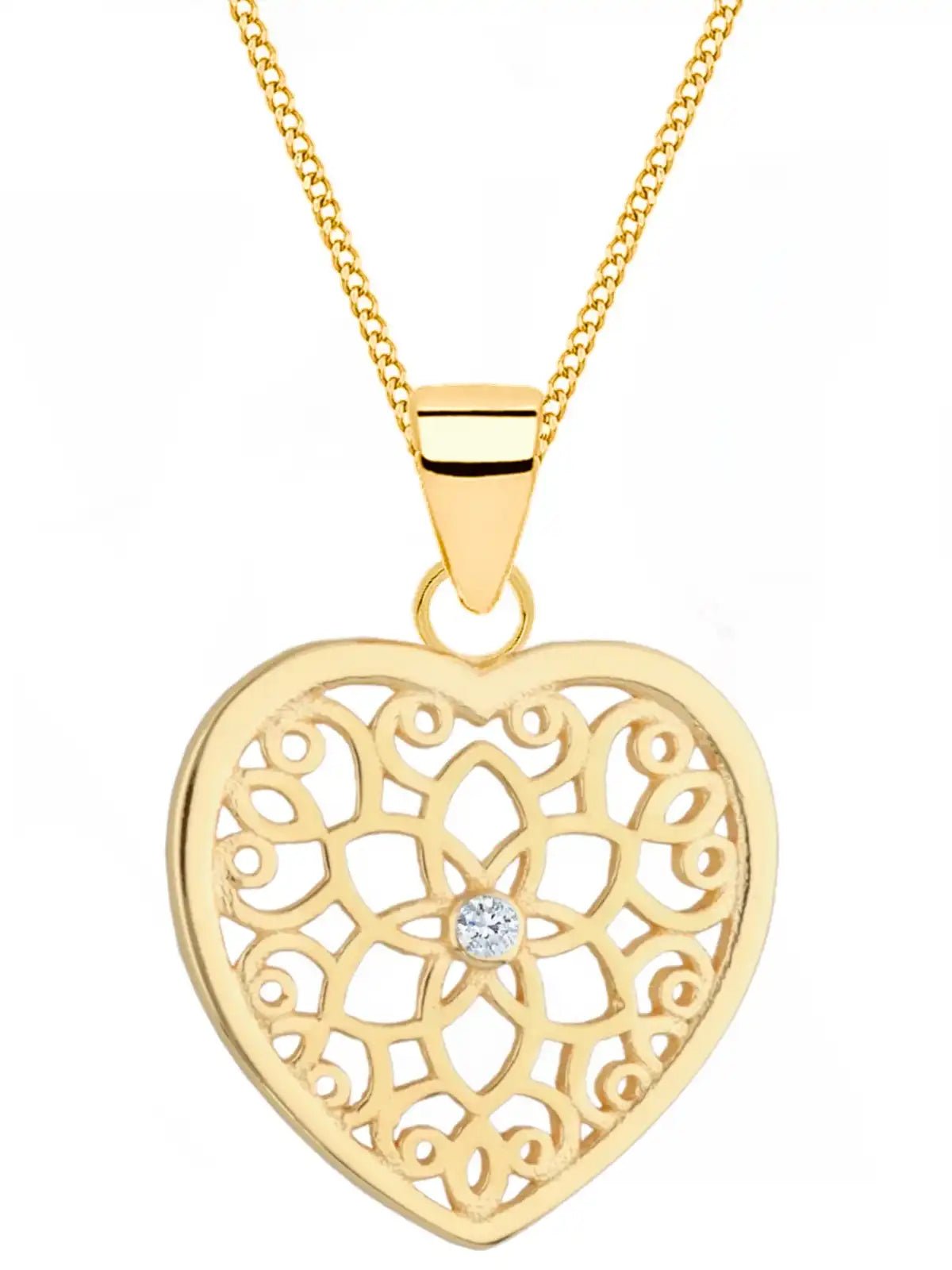 Lebensblume Anhänger in Herzform mit Kette aus vergoldetem Silber Bild 1