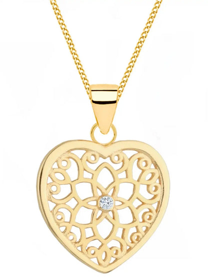 Lebensblume Anhänger in Herzform mit Kette aus vergoldetem Silber Bild 1