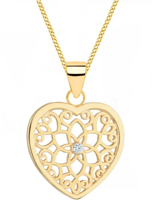Lebensblume Anhänger in Herzform mit Kette aus vergoldetem Silber Bild 1