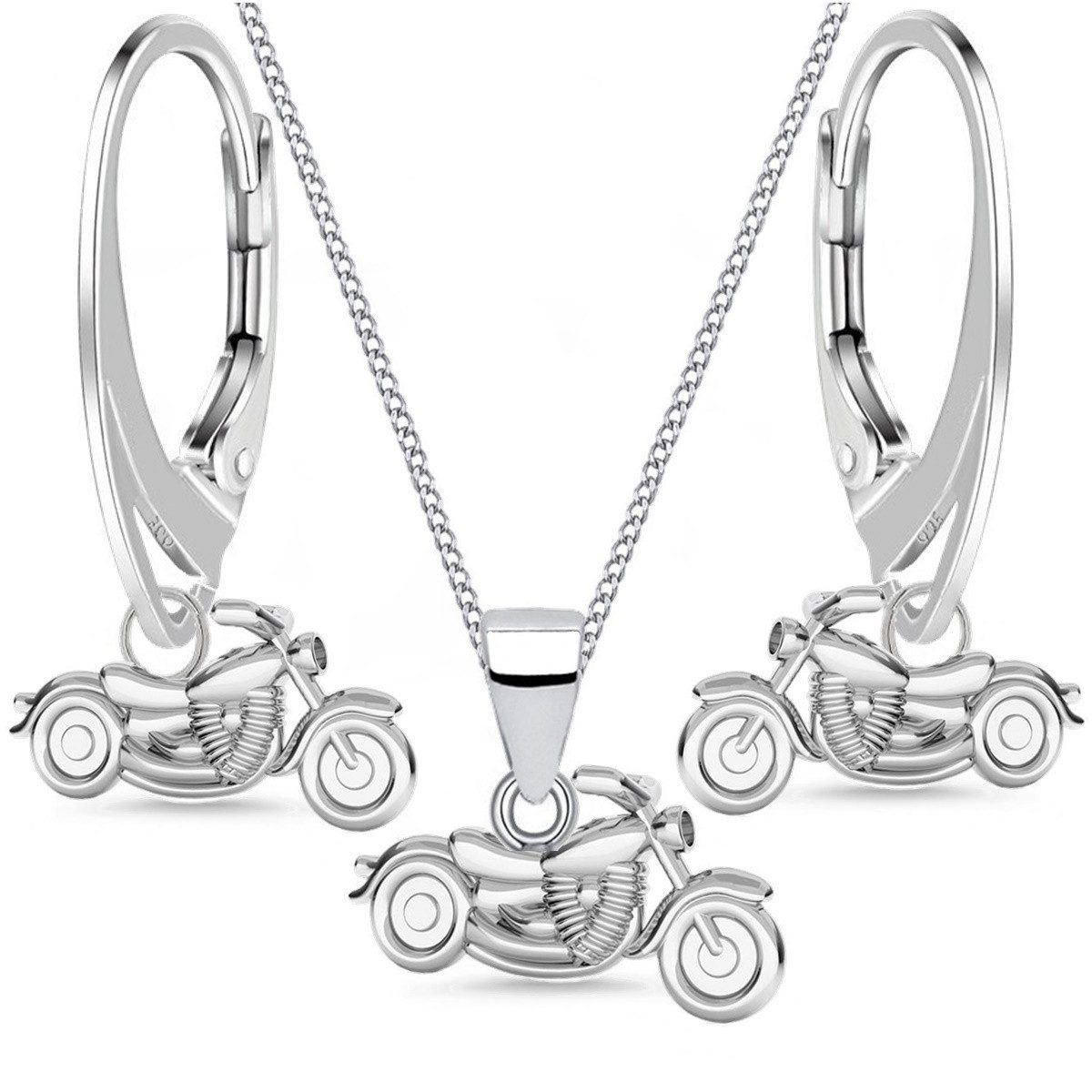 Motorrad Halskette mit Ohrringen Schmuckset aus 925 Silber Bild 1