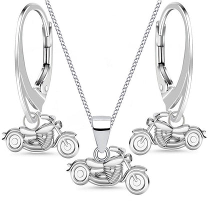 Motorrad Halskette mit Ohrringen Schmuckset aus 925 Silber Bild 1
