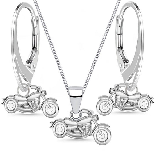Motorrad Halskette mit Ohrringen Schmuckset aus 925 Silber Bild 1