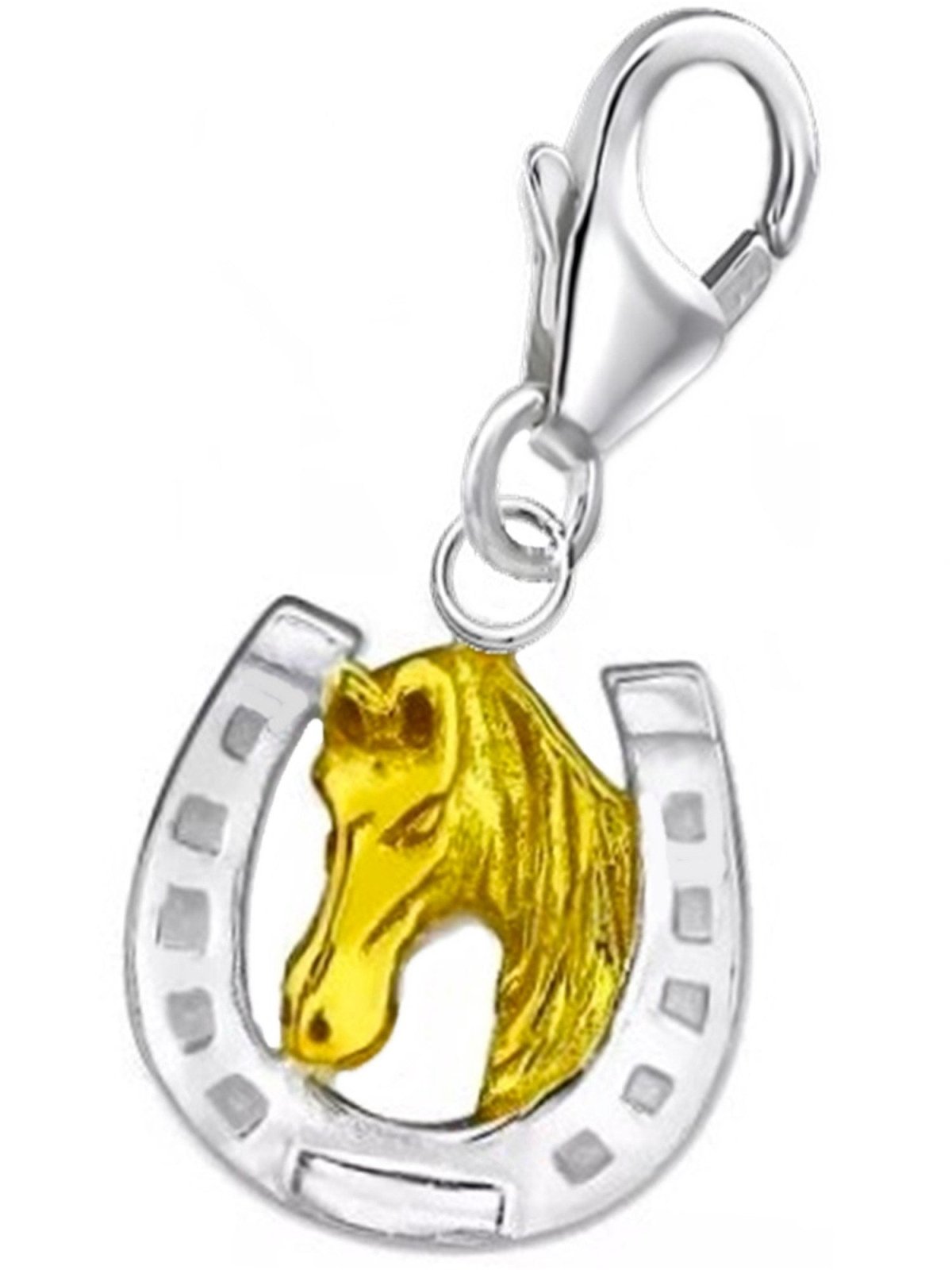 Pferd Hufeisen Charm zweifarbig 925 Silber – Reiter Schmuck Bild 1