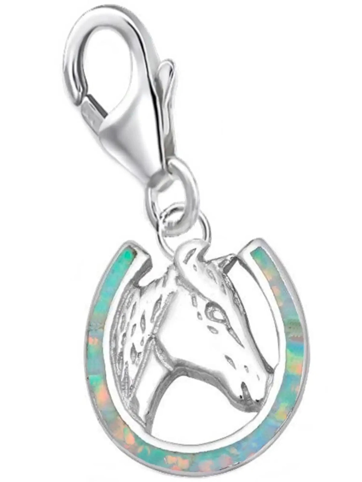Pferde Hufeisen Charm aus 925 Silber – Opal Anhänger Bild 1